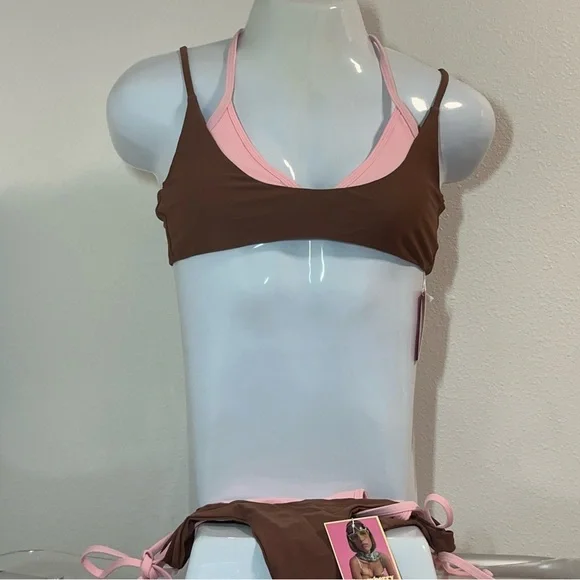 Brown and Pink Bikini Set - Picture 1 of 6